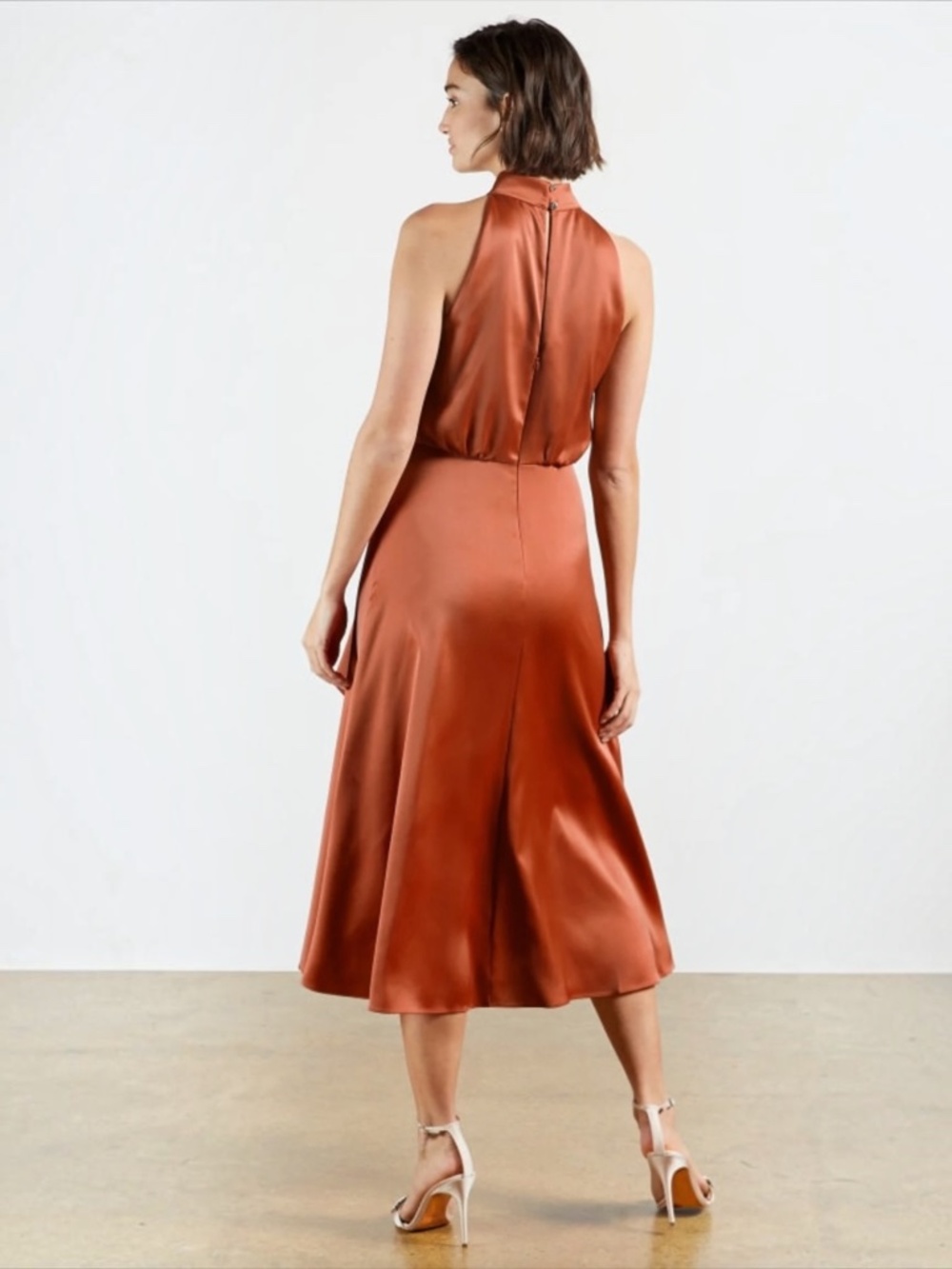 Ted Baker Lelly Halter Neck Satin Midi Dress Size 2 Rust Terracotta - Picture 2 of 11